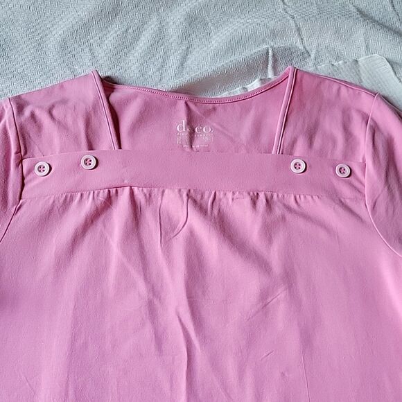 QVC Denim & Co Pink Square Neck Short Sleeve Top Medium EUC - Picture 2 of 8
